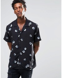 Asos Brand Floral Shirt With Revere Collar And Short Sleeves In Regular Fit