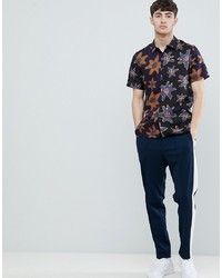 PS Paul Smith Casual Fit Floral Short Sleeve Shirt In Black
