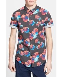 Topman Classic Fit Short Sleeve Floral Print Shirt