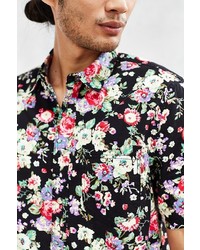 Cpo Navy Rose Floral Print Short Sleeve Button Down Shirt
