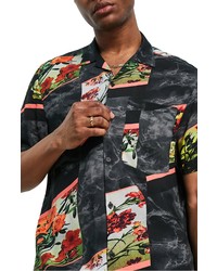 Topman Floral Mix Short Sleeve Button Up Camp Shirt In Black At Nordstrom