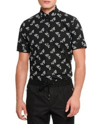 Dolce & Gabbana Floral Print Short Sleeve Cotton Shirt Black