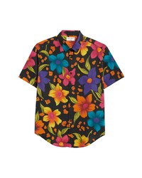 Saint Laurent Floral Short Sleeve Cotton Button Up Shirt In Multi At Nordstrom