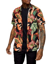 Topman Lily Slim Fit Floral Short Sleeve Button Up Shirt