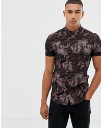 New Look Muscle Fit Floral Shirt In Black