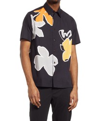 Ted Baker London Olympik Floral T Print Short Sleeve Button Up Shirt In Black At Nordstrom