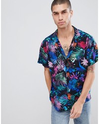 ASOS DESIGN Oversized Tropical Hawaiian Print Shirt With Low Revere
