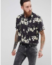 Asos Oversized Viscose Floral Shirt With Revere Collar