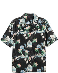 H&M Patterned Short Sleeved Shirt Dark Bluefloral