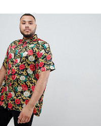 ASOS DESIGN Plus Regular Fit Floral Chain Print Shirt In Satin