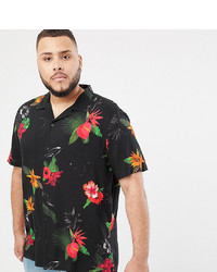 ASOS DESIGN Plus Regular Fit Floral Shirt In Black