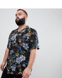 ASOS DESIGN Plus Regular Fit Floral Shirt With Revere Collar In Black