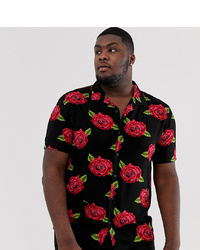 Brave Soul Plus Roses Shirt With Revere Collar