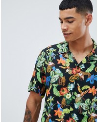 ASOS DESIGN Regular Fit Floral Tiger Print Shirt