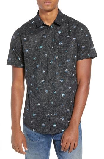 RVCA Mens Scattered All Over Print Short Sleeve Woven Button Front Shirt 