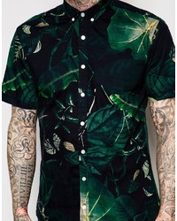Lindbergh Shirt With Floral Print Short Sleeves In Slim Fit