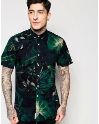 Lindbergh Shirt With Floral Print Short Sleeves In Slim Fit
