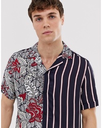 Burton Menswear Shirt With Floral Stripe In Black