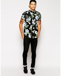 Asos Smart Shirt With Short Sleeve And Hibiscus Print