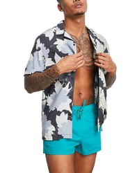 Topman Splice Floral Print Button Up Shirt In Grey At Nordstrom