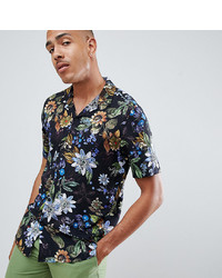 ASOS DESIGN Tall Regular Fit Floral Shirt With Revere Collar In Black
