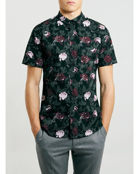Topman Dark Floral Print Short Sleeve Shirt
