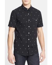 Topman Embroidered Short Sleeve Shirt Black Large