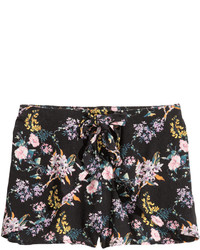H&M Crinkled Shorts Black Floral Ladies