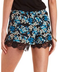 Charlotte Russe Lace Trim Floral Chiffon Shorts