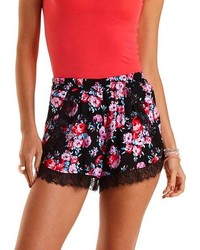 Charlotte Russe Lace Trimmed Floral Print Shorts