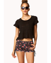 Forever 21 Lace Up Floral Cut Offs