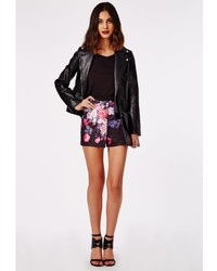 Missguided Floral Print High Waisted Scuba Shorts Black