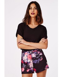 Missguided Floral Print High Waisted Scuba Shorts Black