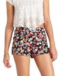 Charlotte Russe Pleated Floral Print High Waisted Shorts