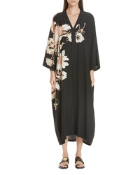 Black Floral Silk Beach Dress