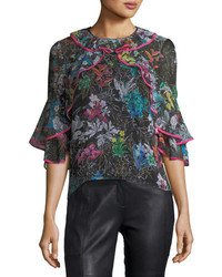 Peter Pilotto Botanical Floral Print Silk Top