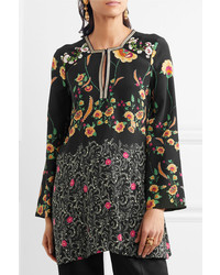 Etro Floral Print Silk Crepe De Chine Blouse Black