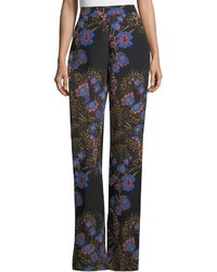 Etro Wide Leg High Waist Floral Print Silk Pants
