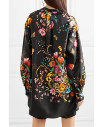 Gucci Oversized Floral Print Silk Twill Shirt