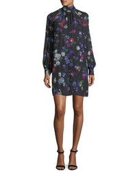 Milly Sherie Long Sleeve Painted Floral Georgette Silk Minidress