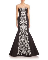 Black Floral Silk Evening Dress