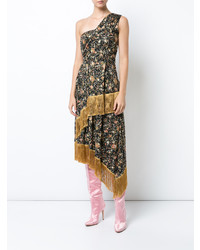 Adam Lippes Floral Printed Silk One Shoulder Dress With Scarf Detail