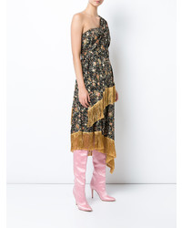 Adam Lippes Floral Printed Silk One Shoulder Dress With Scarf Detail