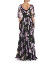 Dolce & Gabbana Flounce Sleeve Floral Silk Chiffon Gown