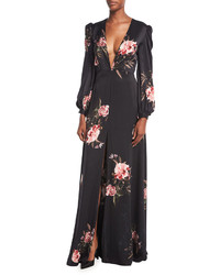 Sachin + Babi Sachin Babi Meena Plunging Neck Floral Print Silk Evening Gown