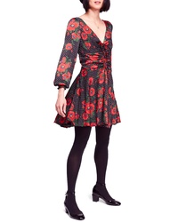 Black Floral Silk Fit and Flare Dress