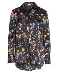 Adam Lippes Floral Print Hammered Silk Blouse