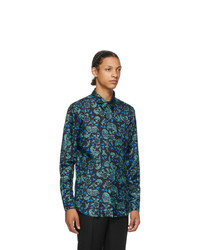 Givenchy Black And Blue Silk Floral Shirt