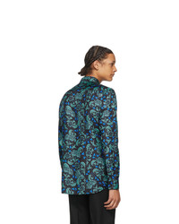 Givenchy Black And Blue Silk Floral Shirt