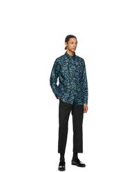 Givenchy Black And Blue Silk Floral Shirt